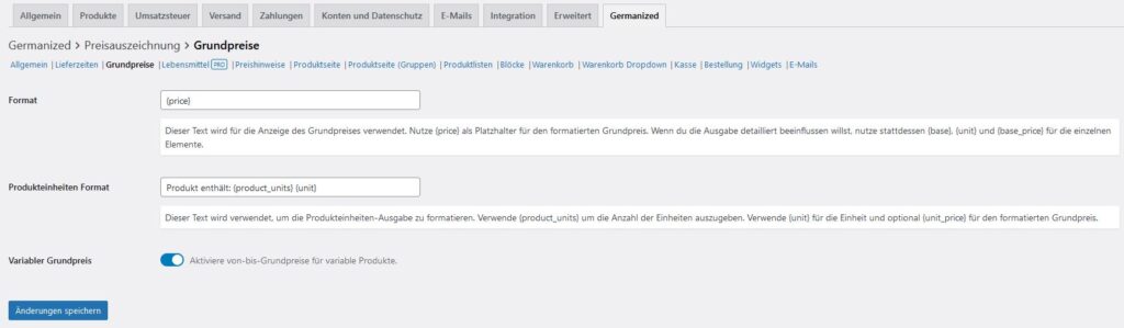 Generelle Konfiguration der Grundpreise bei Germanized für WooCommerce